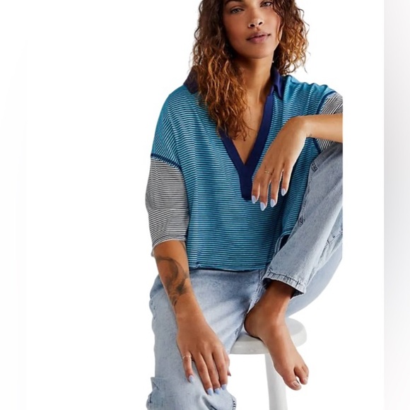 NWT Free People On A Boat Boxy Stripe Crop Polo - Size XL - Picture 10 of 10